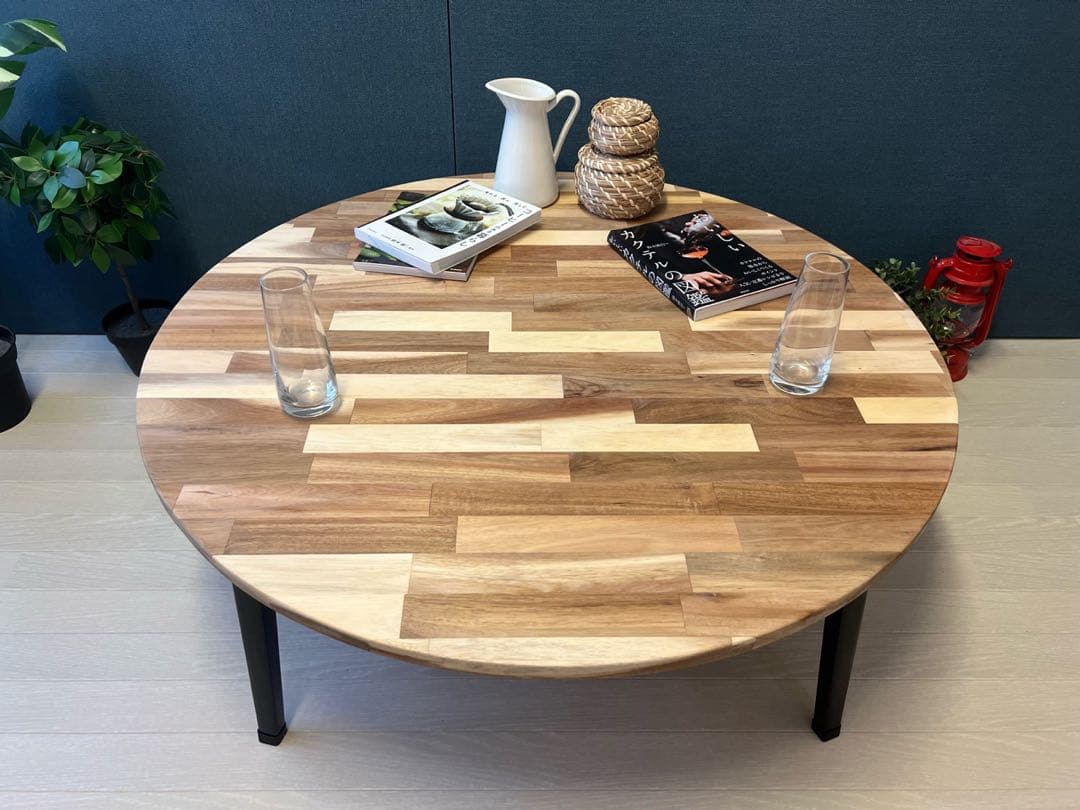 【送料無料】 ローテーブル 丸形 90cm アカシア 折りたたみ脚 改