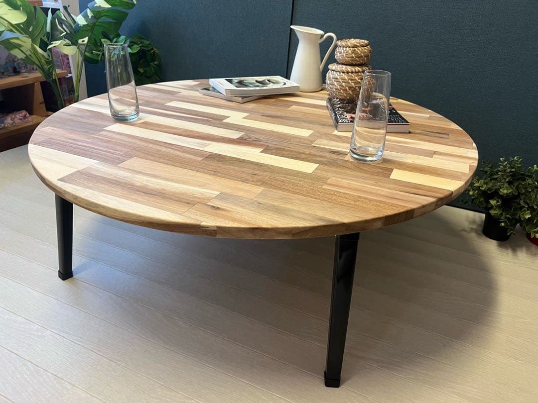 【送料無料】 ローテーブル 丸形 90cm アカシア 折りたたみ脚 改