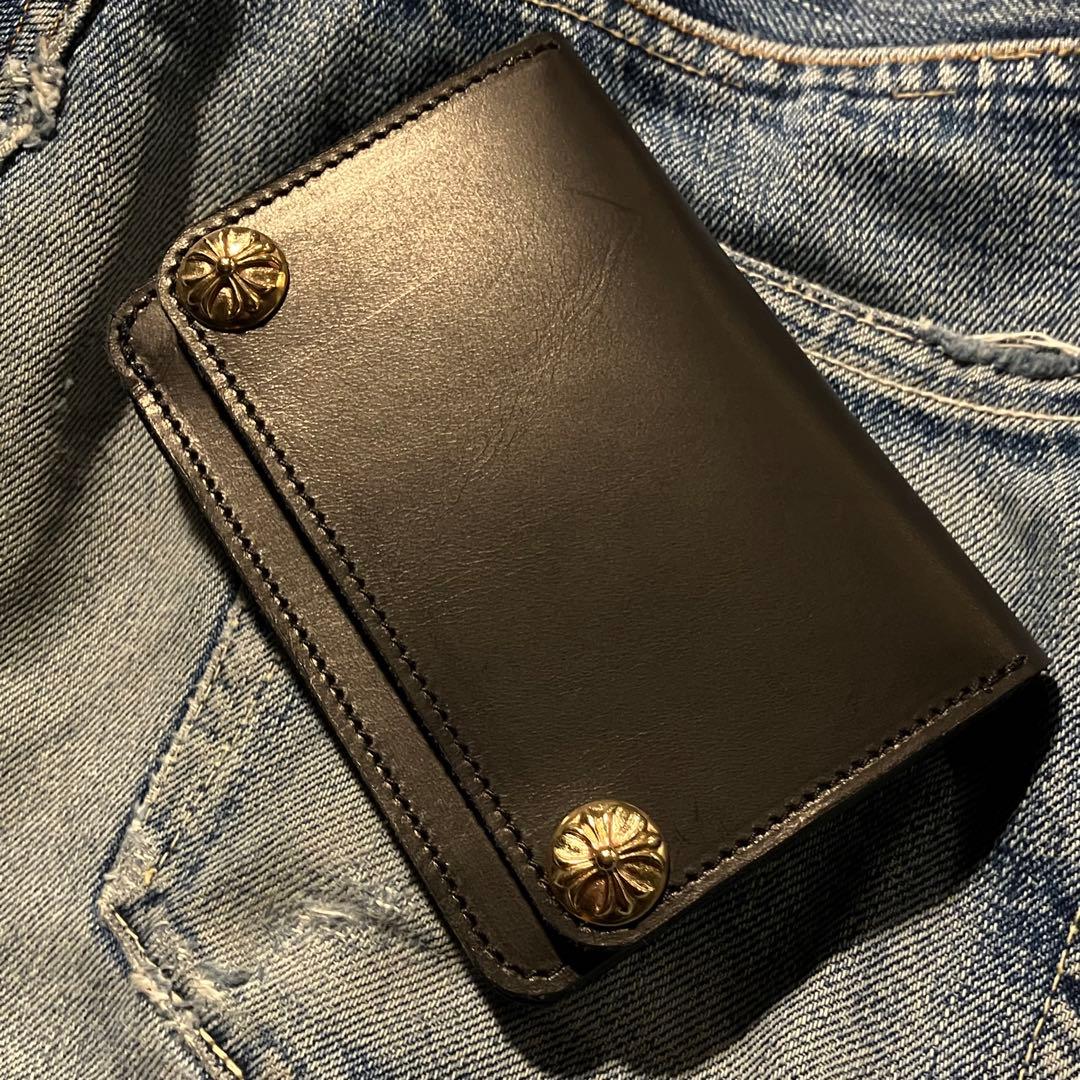 お札が折れない！ミドルトラッカーウォレット クロスボールコンチョ 真鍮 ブラス