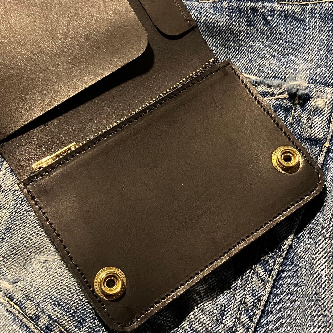 お札が折れない！ミドルトラッカーウォレット クロスボールコンチョ 真鍮 ブラス