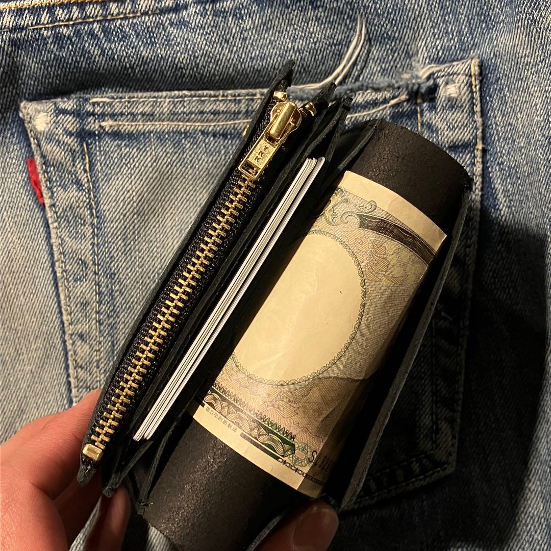 お札が折れない！ミドルトラッカーウォレット クロスボールコンチョ 真鍮 ブラス