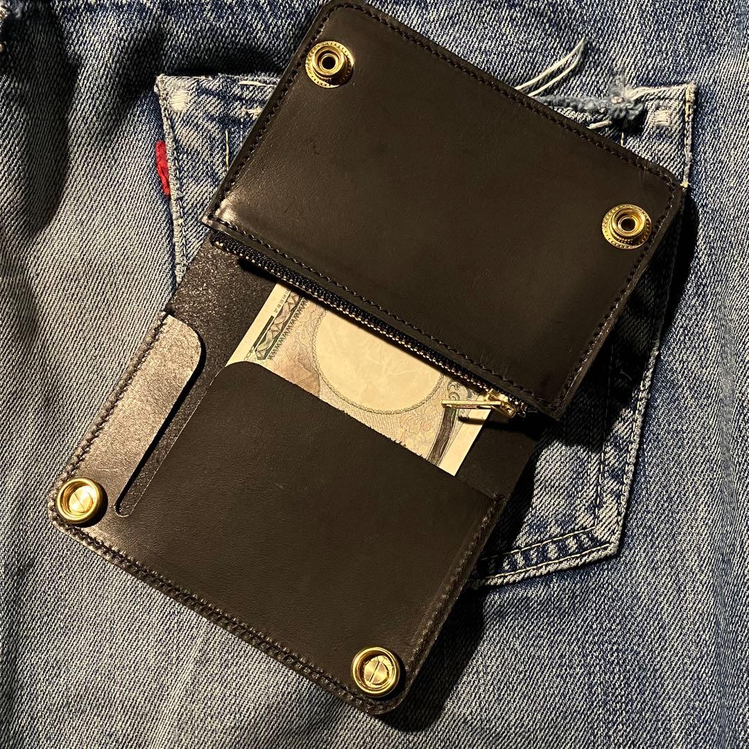 お札が折れない！ミドルトラッカーウォレット クロスボールコンチョ 真鍮 ブラス