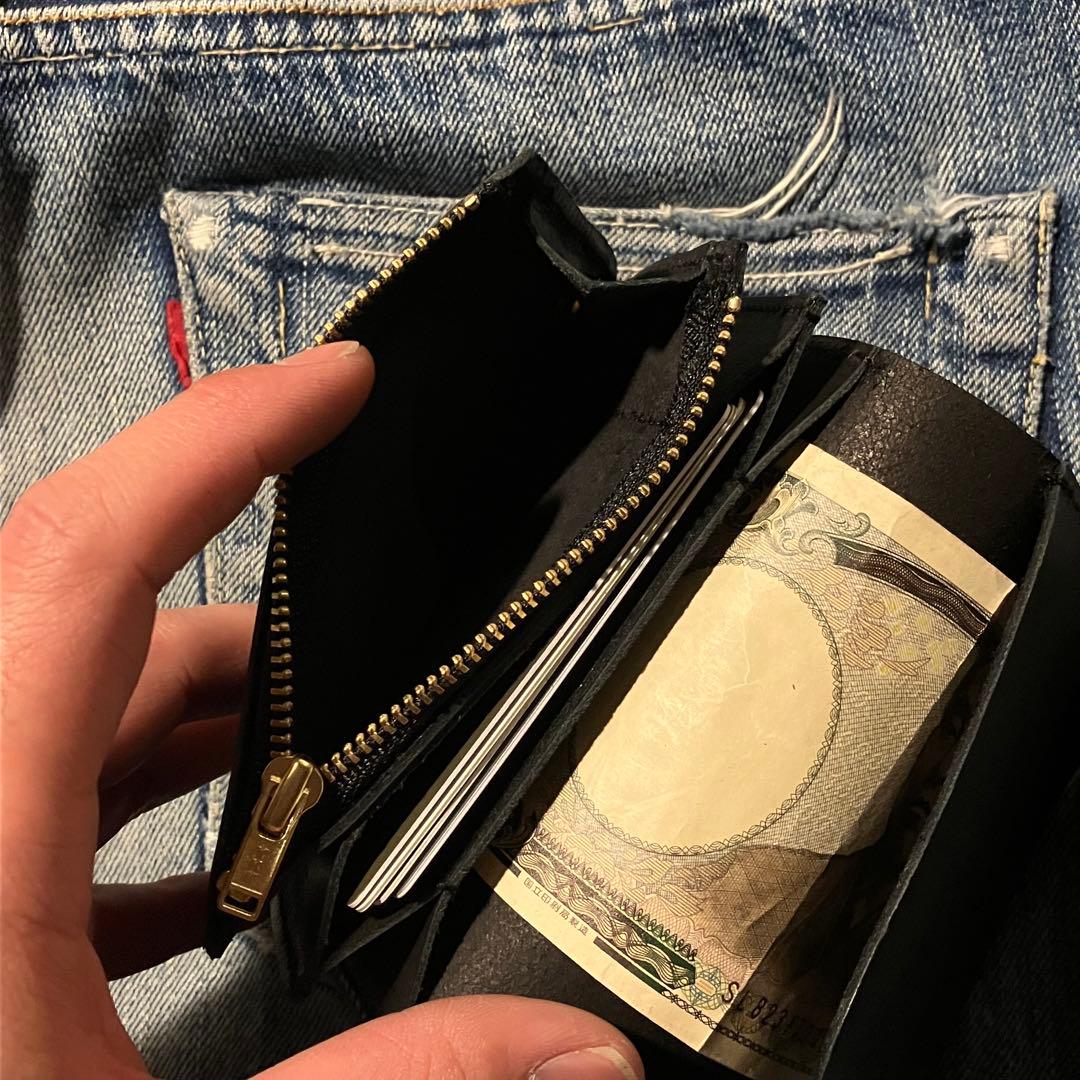 お札が折れない！ミドルトラッカーウォレット クロスボールコンチョ 真鍮 ブラス