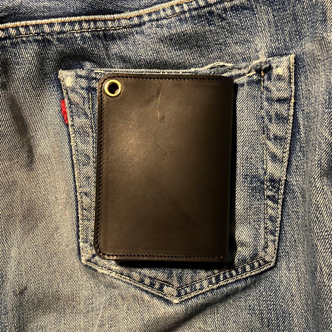 お札が折れない！ミドルトラッカーウォレット クロスボールコンチョ 真鍮 ブラス