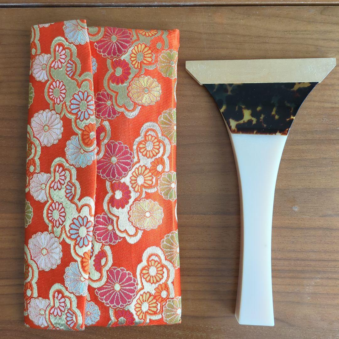 三味線バチ オレンジ花柄ケース付き