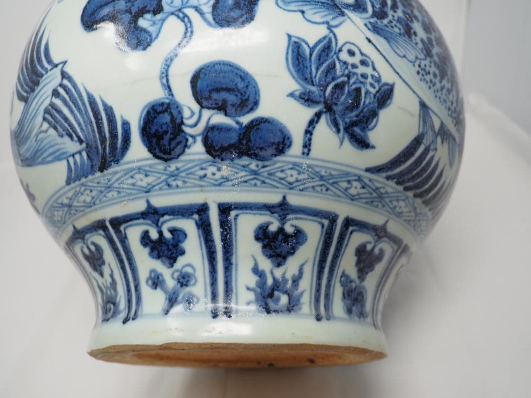 染付　青花魚藻紋罐　壺　花瓶　中国　ハスの花　②　-SO