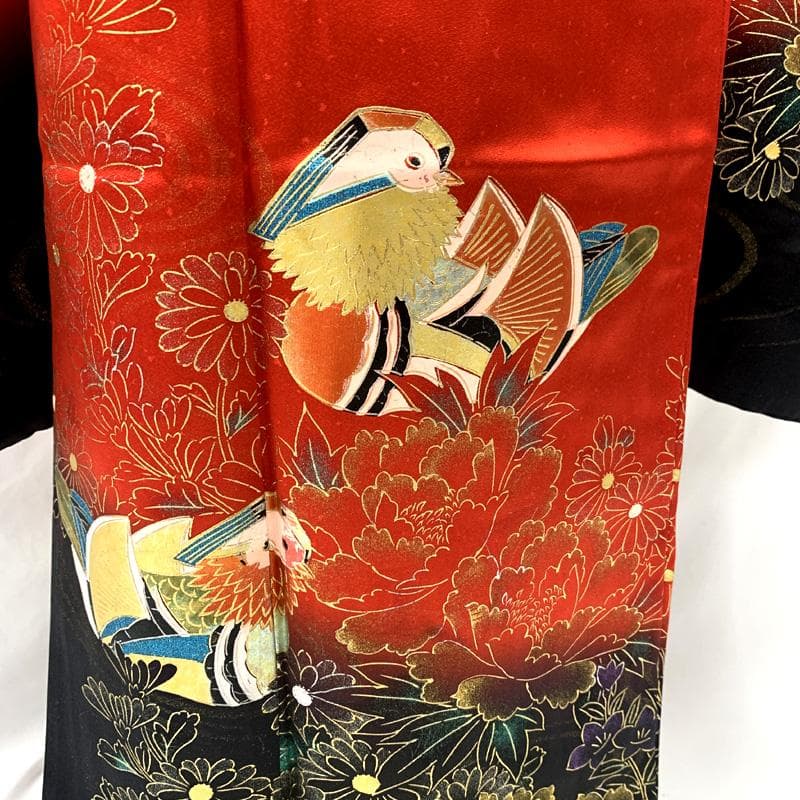 601ag47□七五三 七歳 女児 着物&袋帯 金彩 鴛鴦 花□状態良好