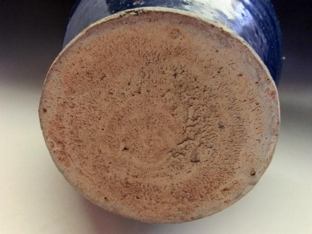 花瓶■青釉七点花文口広瓶 古い花器 花生け 染付 古玩 唐物 時代物 骨董品■