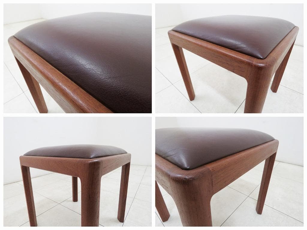 ケイ様 青林製作所 ヴィンテージ チーク無垢材×本革 ブラウン スツール ③