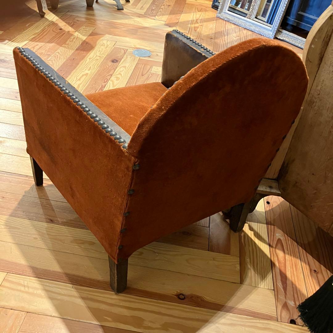 アンティーク　1人掛けソファ　赤×レザー