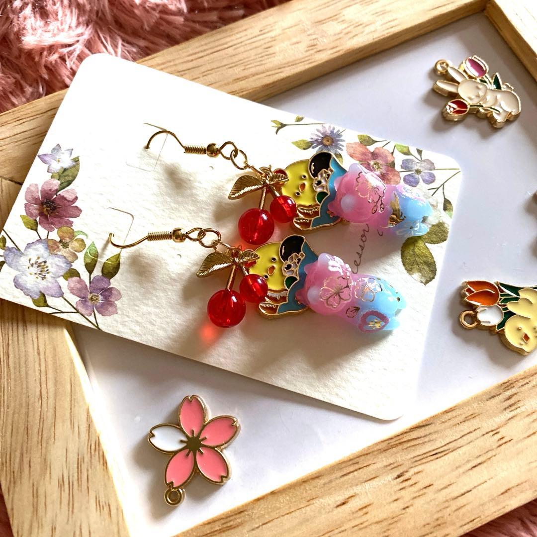 ☆サクランボとあんみつヒヨコが可愛いSpring猫ちゃんピアス☆