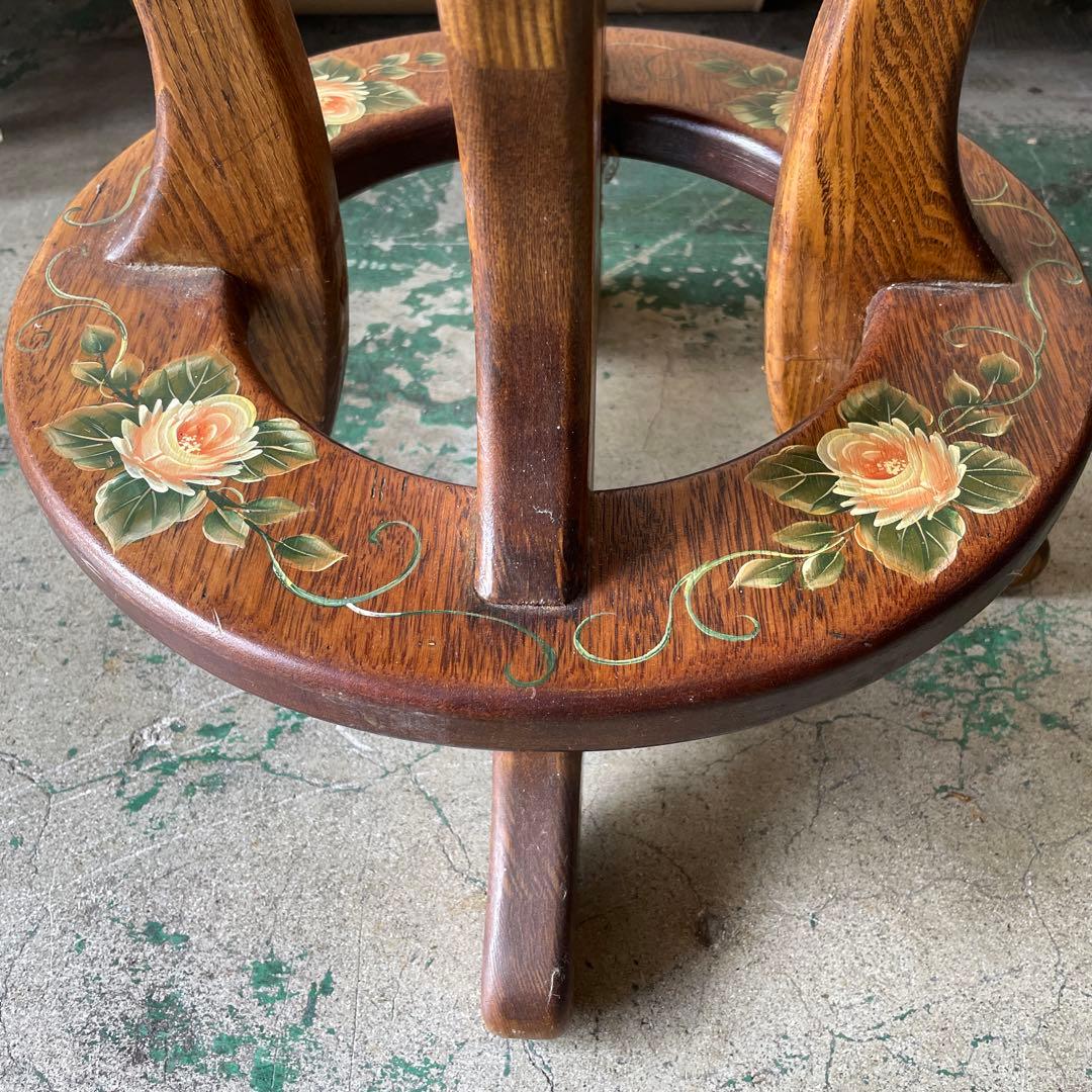 最終値下げ‼︎木製アンティーク・トールペイントの花台・チェアー、テーブル・