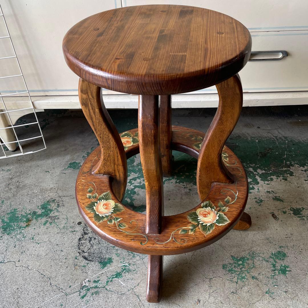 最終値下げ‼︎木製アンティーク・トールペイントの花台・チェアー、テーブル・