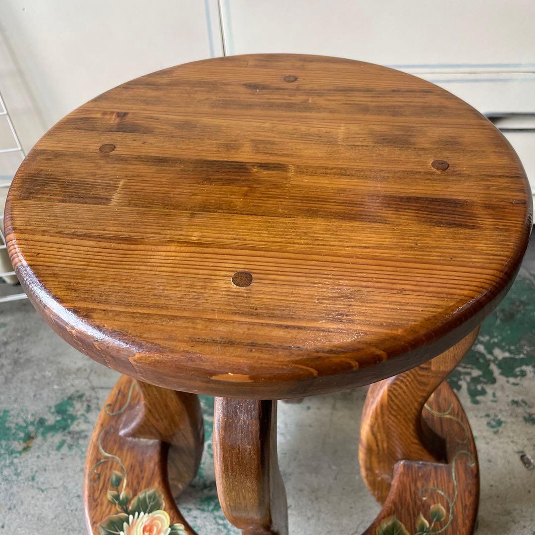 最終値下げ‼︎木製アンティーク・トールペイントの花台・チェアー、テーブル・