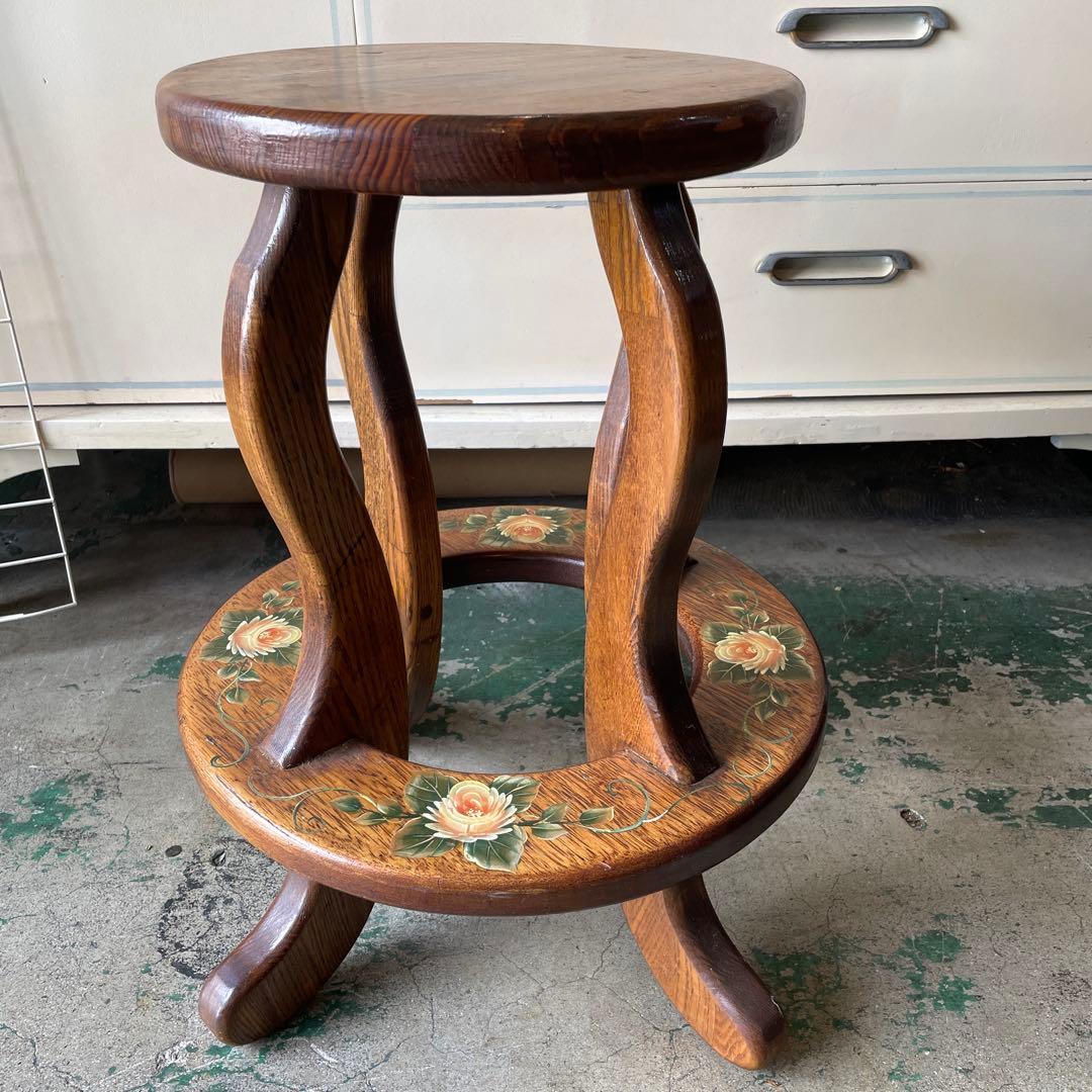 最終値下げ‼︎木製アンティーク・トールペイントの花台・チェアー、テーブル・