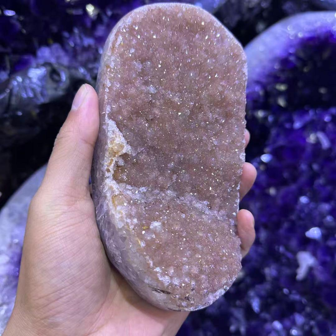 ウルグアイ産 アメジスト カルサイト 共生 原石 置物D.55