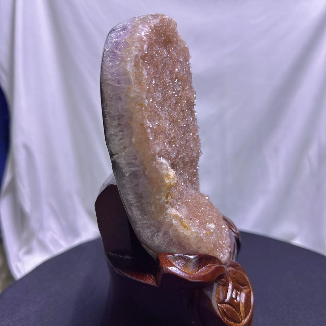 ウルグアイ産 アメジスト カルサイト 共生 原石 置物D.55