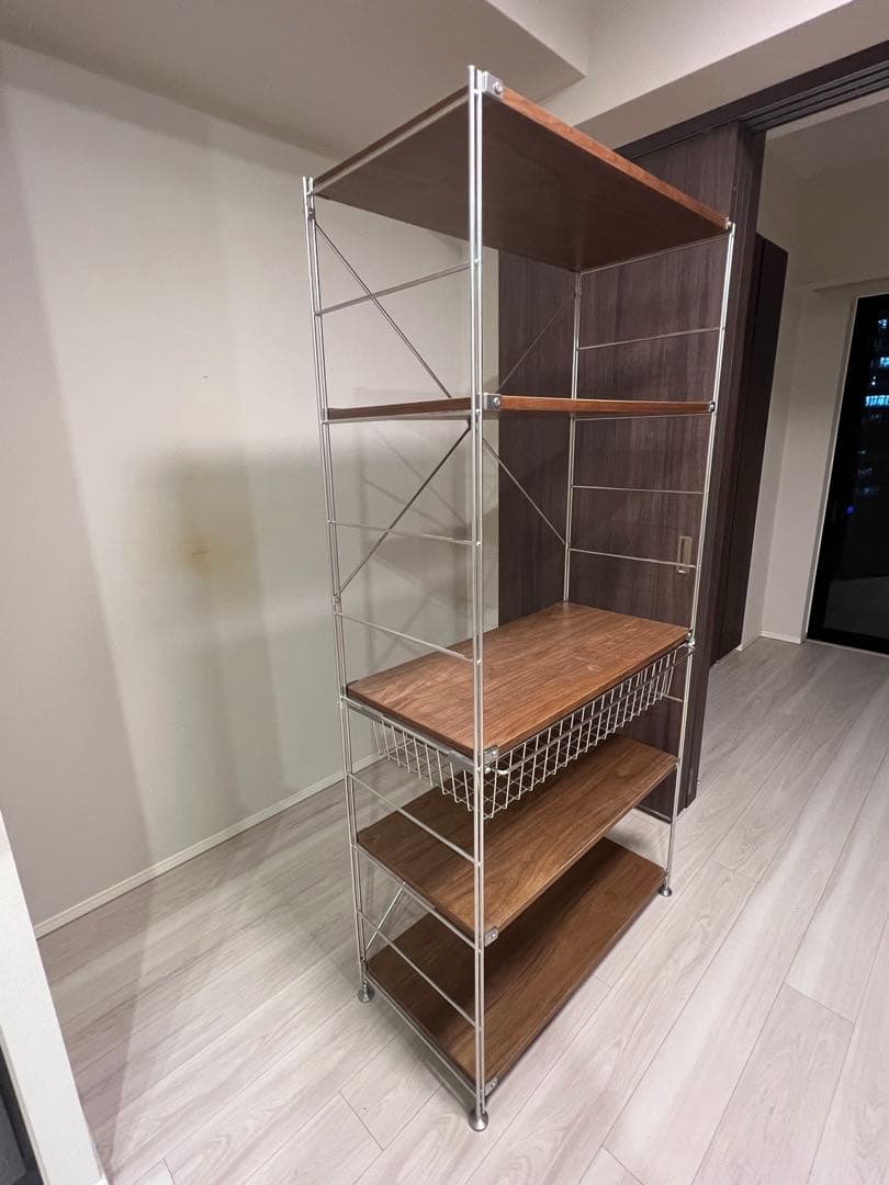 無印　ステンレスユニット　シェルフ　ウォールナット　ワイド　大　棚