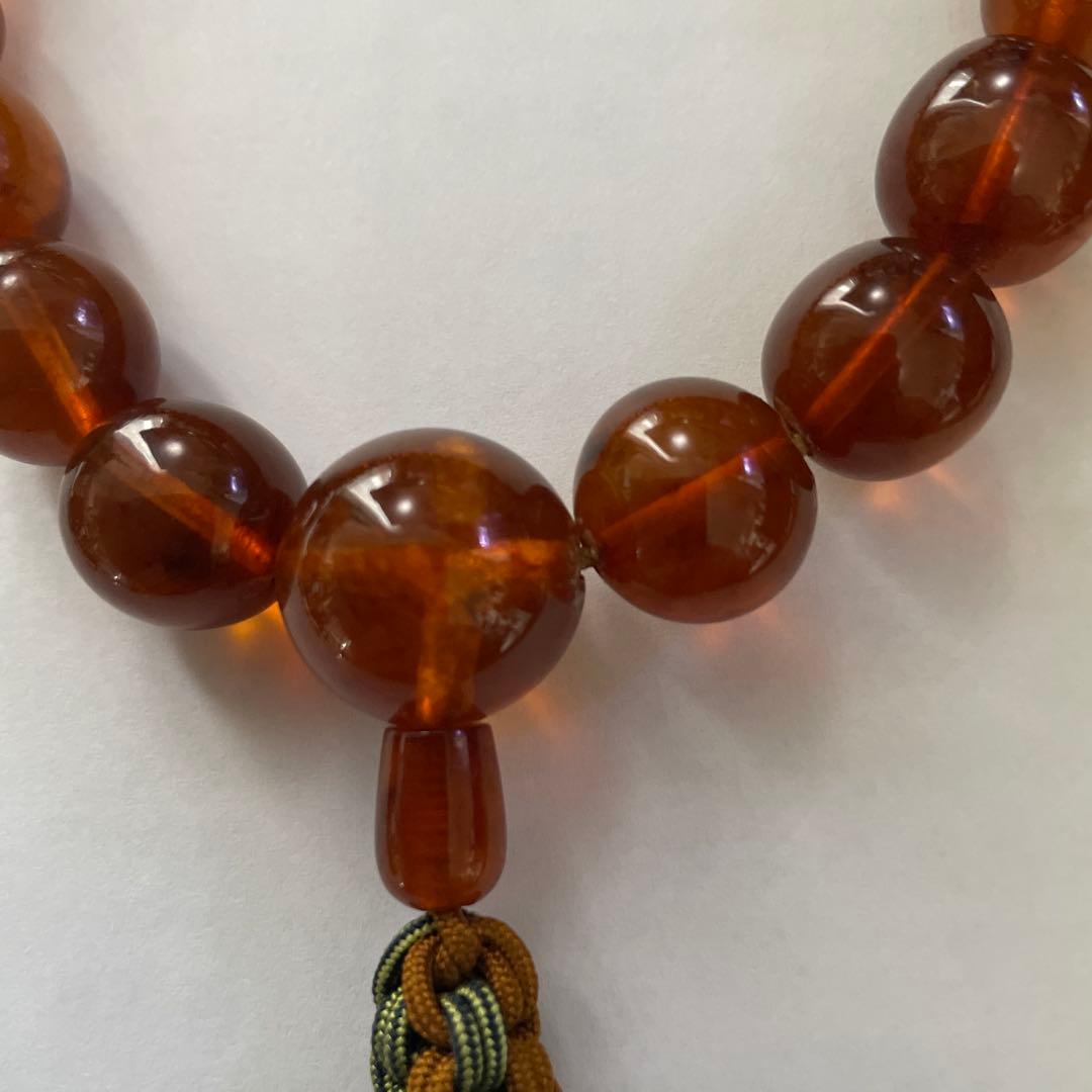 数珠　天然琥珀　ネックレスを数珠に仕立て直ししました。20玉　大玉