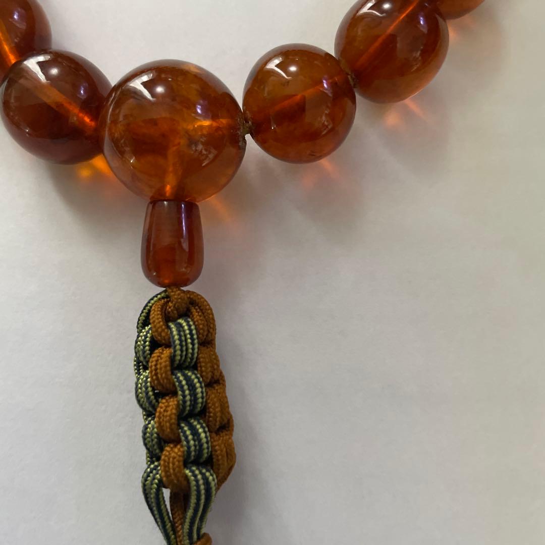 数珠　天然琥珀　ネックレスを数珠に仕立て直ししました。20玉　大玉