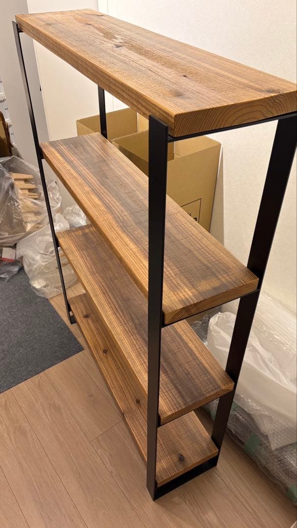 【KANADEMONO】シェルフ 無垢杉ブラックスチール 棚 ラック 美品 処分