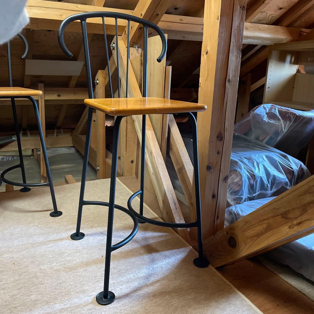 【引き取り希望】カウンターチェア　ハイチェア　4脚セット　アイアン　木　DIY