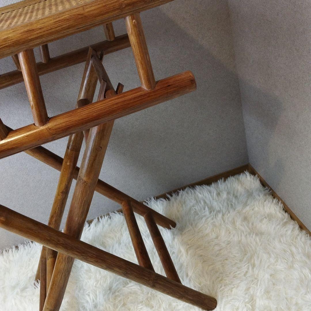 【美品 ビンテージ 送料込】ラタン素材 折りたたみ式テーブル 藤素材