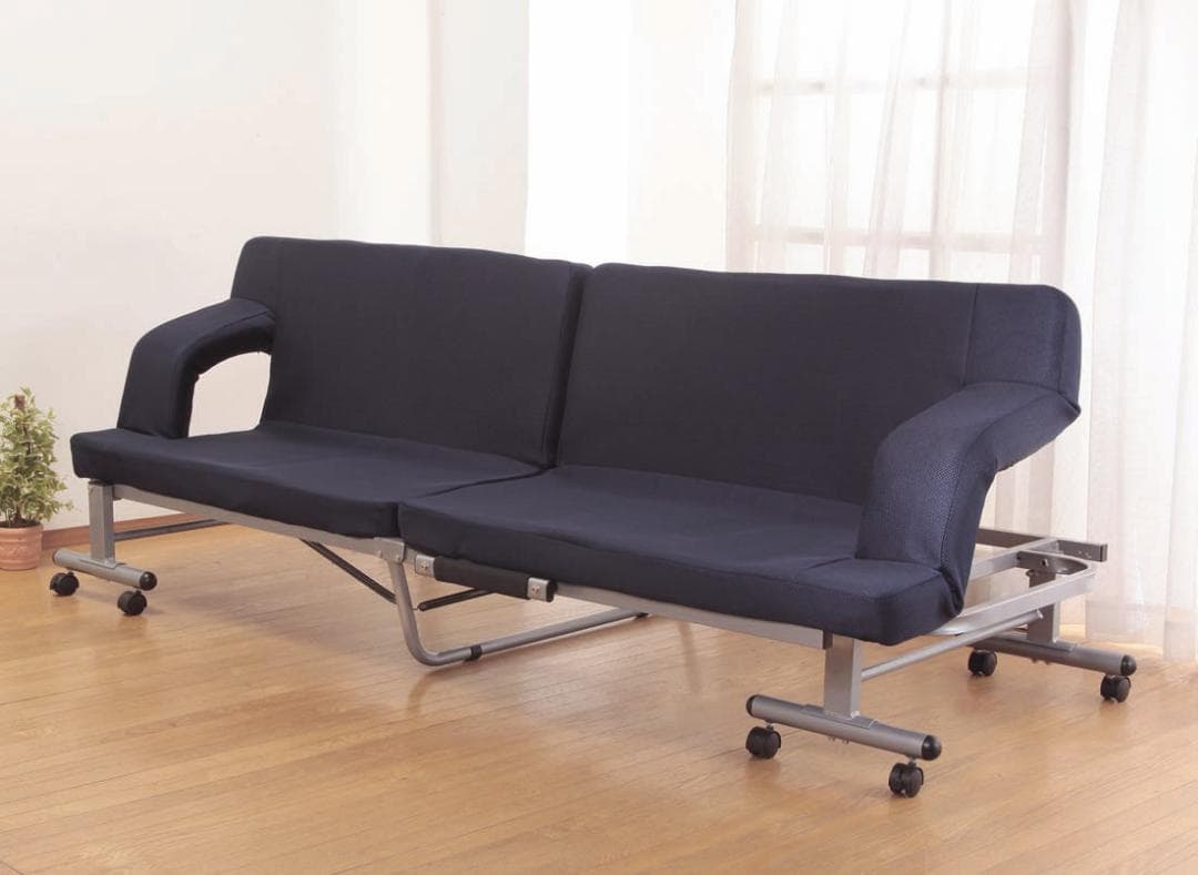 折りたたみ式 ソファベッド (組立不要) (ブラウン ネイビー から選べる)