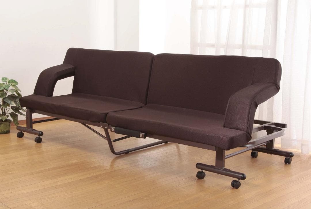 折りたたみ式 ソファベッド (組立不要) (ブラウン ネイビー から選べる)