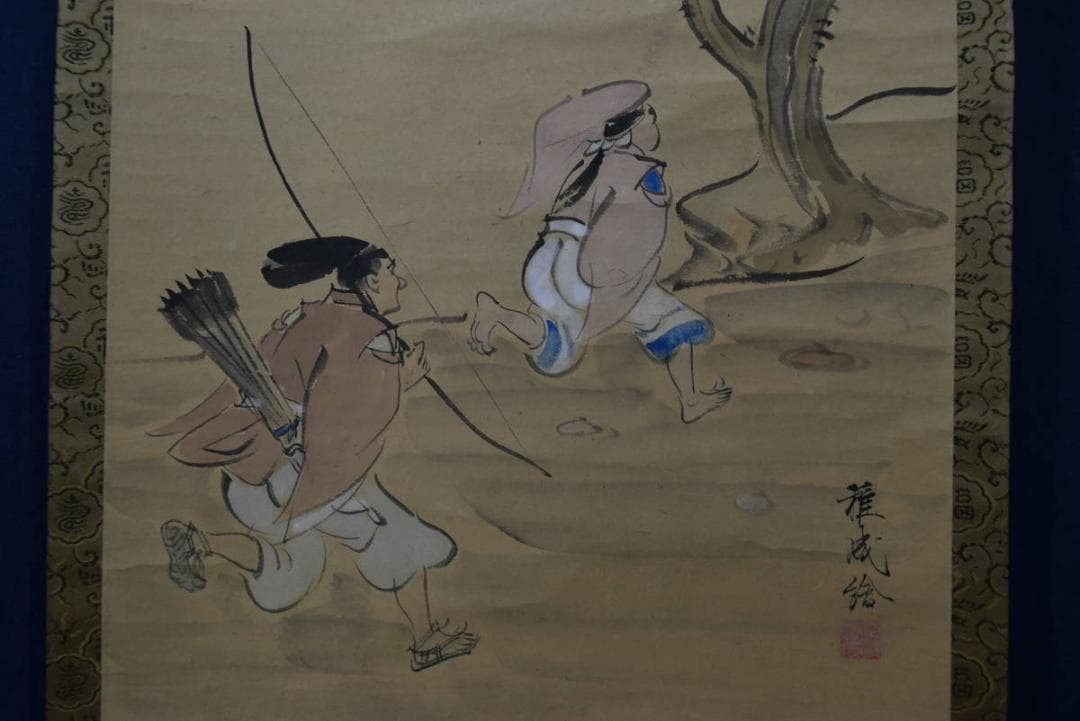 【真作】高取稚成/夏の雨図/京都風景図/人物図/掛軸/名家伝来/AA-78