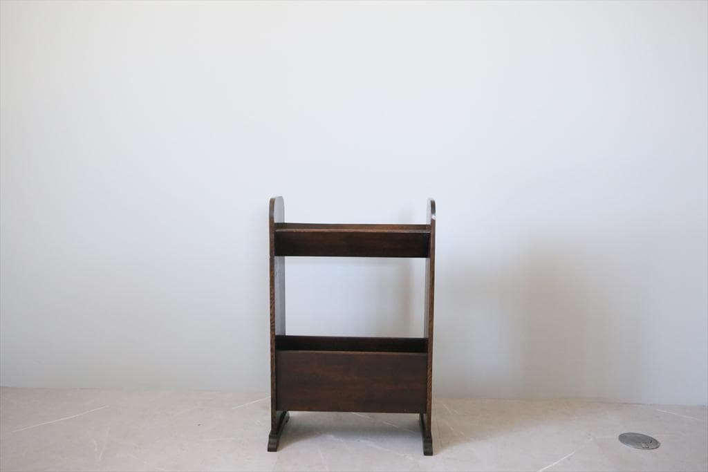 英国アンティーク木製マガジンラック/本立て/雑誌収納/本棚/新聞(83-23)