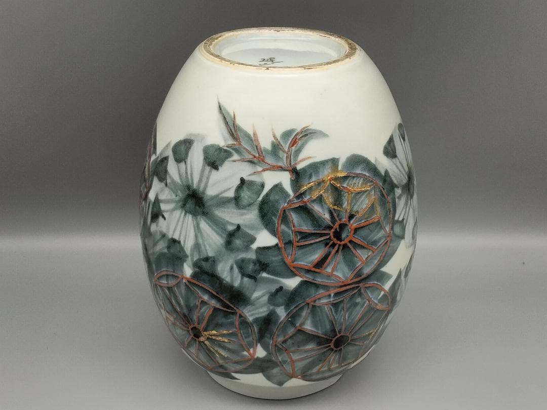 痴陶人作 色絵緑釉金箔蓬莱文 花瓶 と同作 色絵カナリヤ文向付