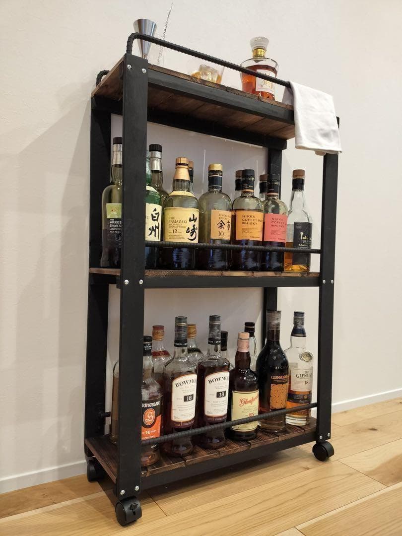ウイスキーラック　サイドバーワゴンタイプ　男前インテリア　1209