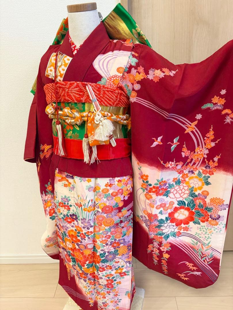 七五三 7歳 祝い着 臙脂 フルセット M2505052