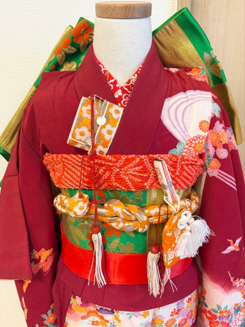 七五三 7歳 祝い着 臙脂 フルセット M2505052