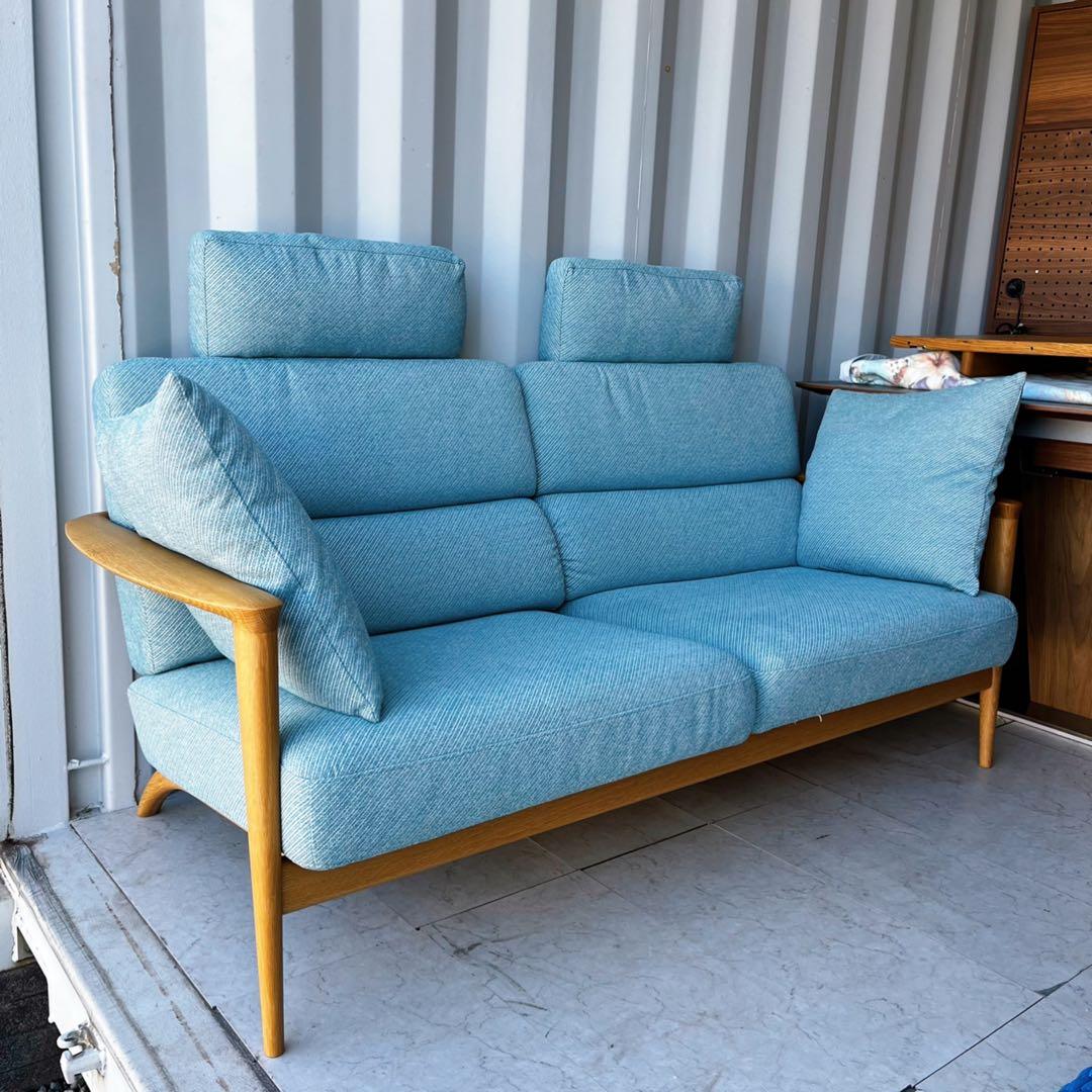 取付無料！飛騨産業 SEOTO 北欧風ナチュラル天然木ブルーファブリックソファ✨