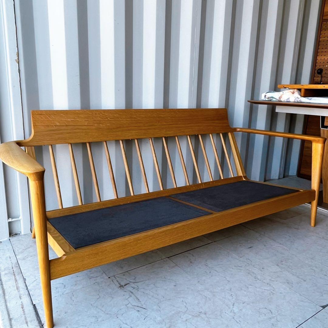 取付無料！飛騨産業 SEOTO 北欧風ナチュラル天然木ブルーファブリックソファ✨