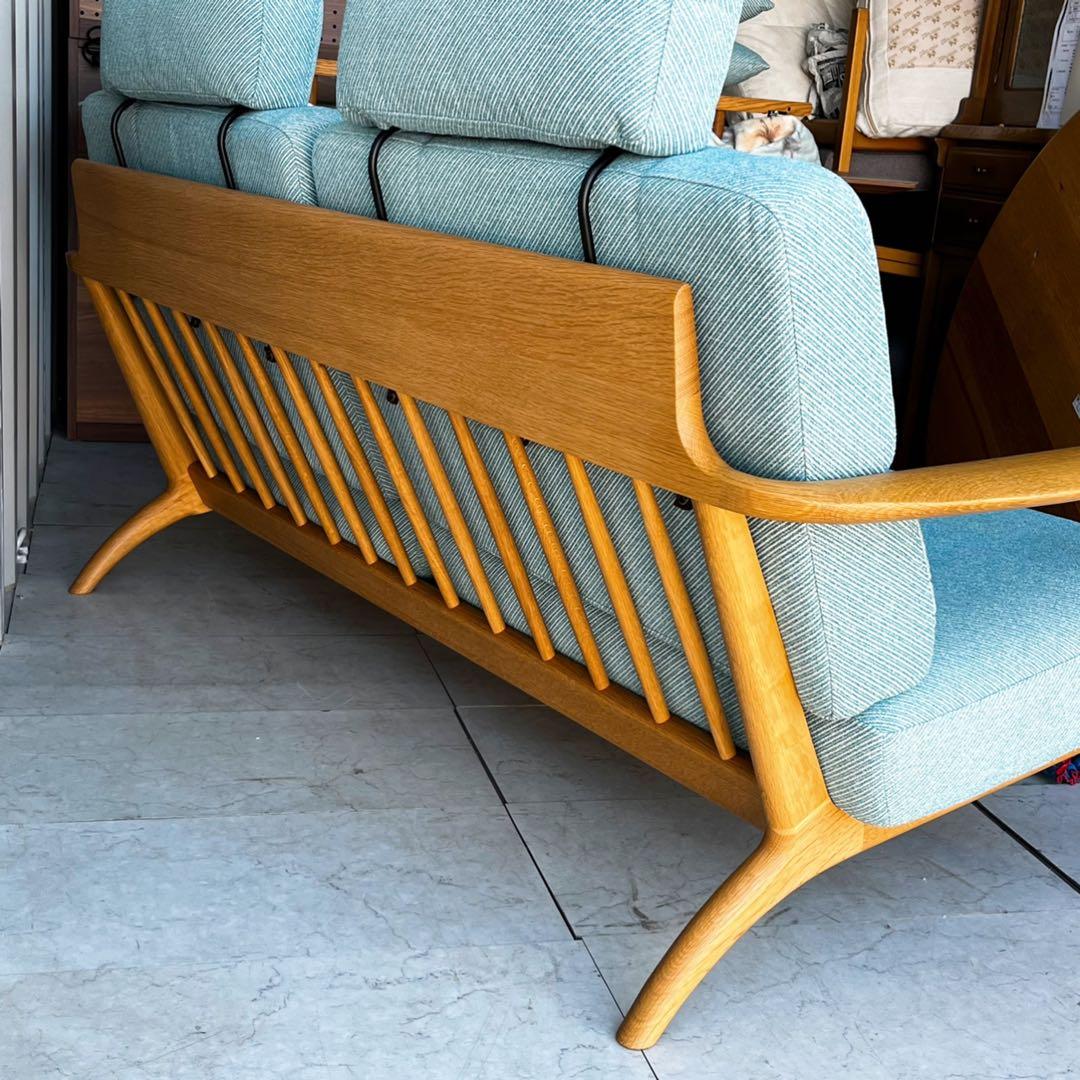 取付無料！飛騨産業 SEOTO 北欧風ナチュラル天然木ブルーファブリックソファ✨