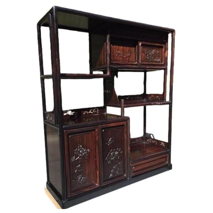 Ｙ 中古【高級銘木‼重量感あり‼】高級飾り棚 違い棚 唐木茶棚 茶箪笥 茶道