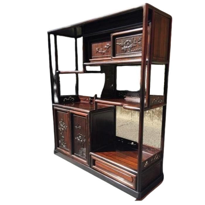 Ｙ 中古【高級銘木‼重量感あり‼】高級飾り棚 違い棚 唐木茶棚 茶箪笥 茶道