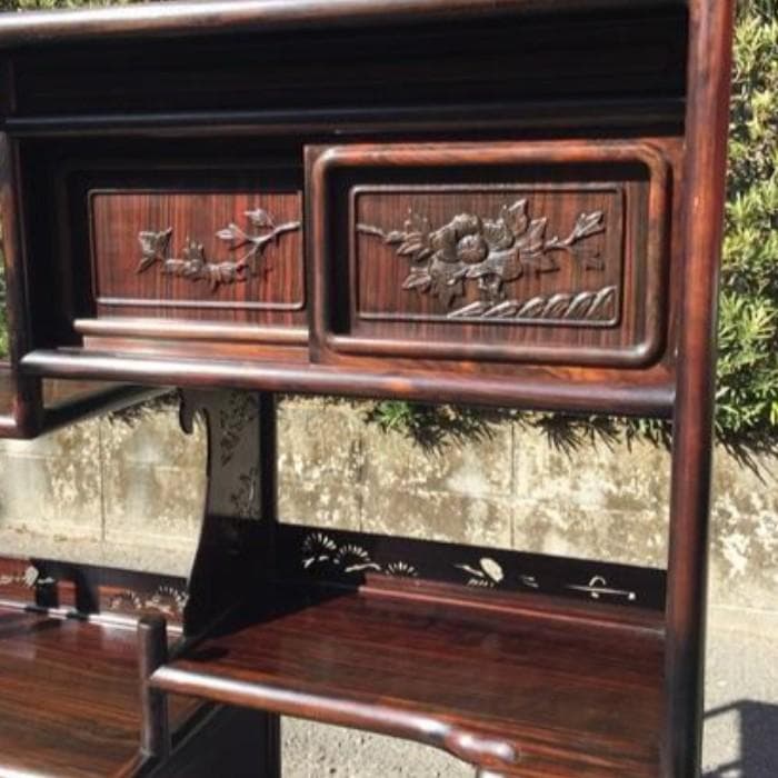 Ｙ 中古【高級銘木‼重量感あり‼】高級飾り棚 違い棚 唐木茶棚 茶箪笥 茶道