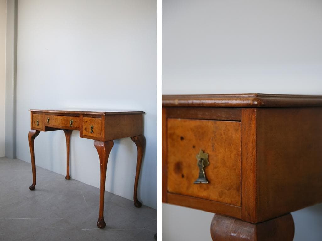 英国アンティーク猫脚デスク/作業台/勉強机/木製テーブル/飾り棚(91-211)