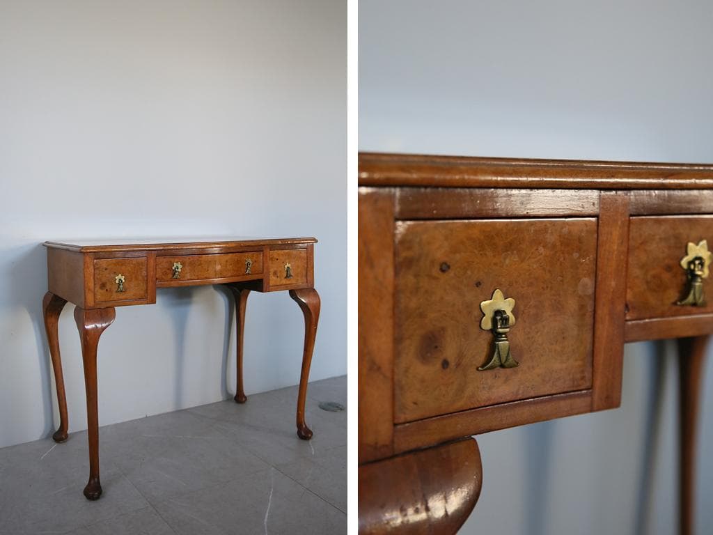 英国アンティーク猫脚デスク/作業台/勉強机/木製テーブル/飾り棚(91-211)