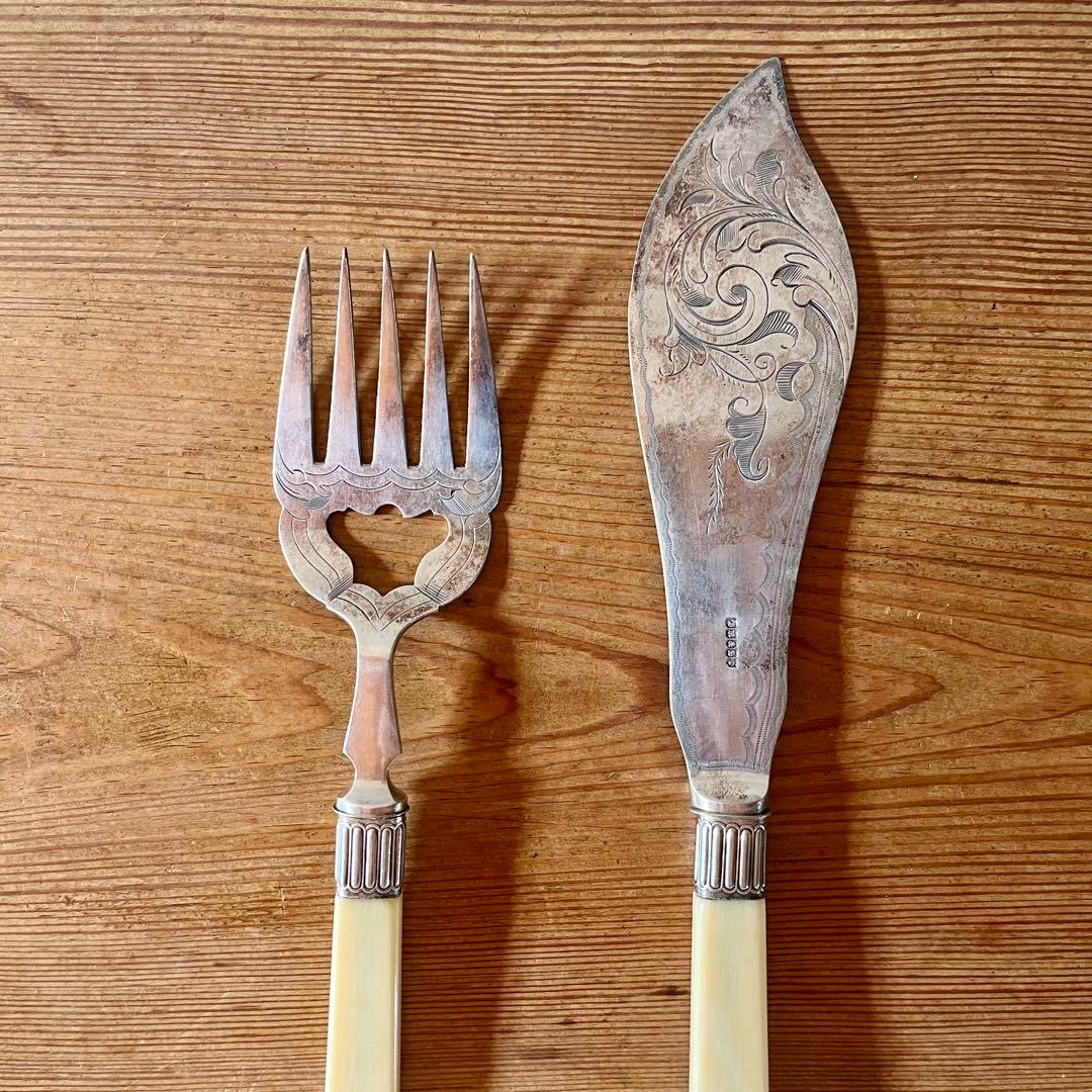 aki イギリスアンティーク シルバー フィシュサーバーセット