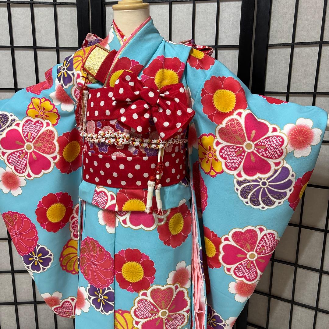 七五三　着物セット　7歳　ブランド花わらべ　水色　ピンク色　美品