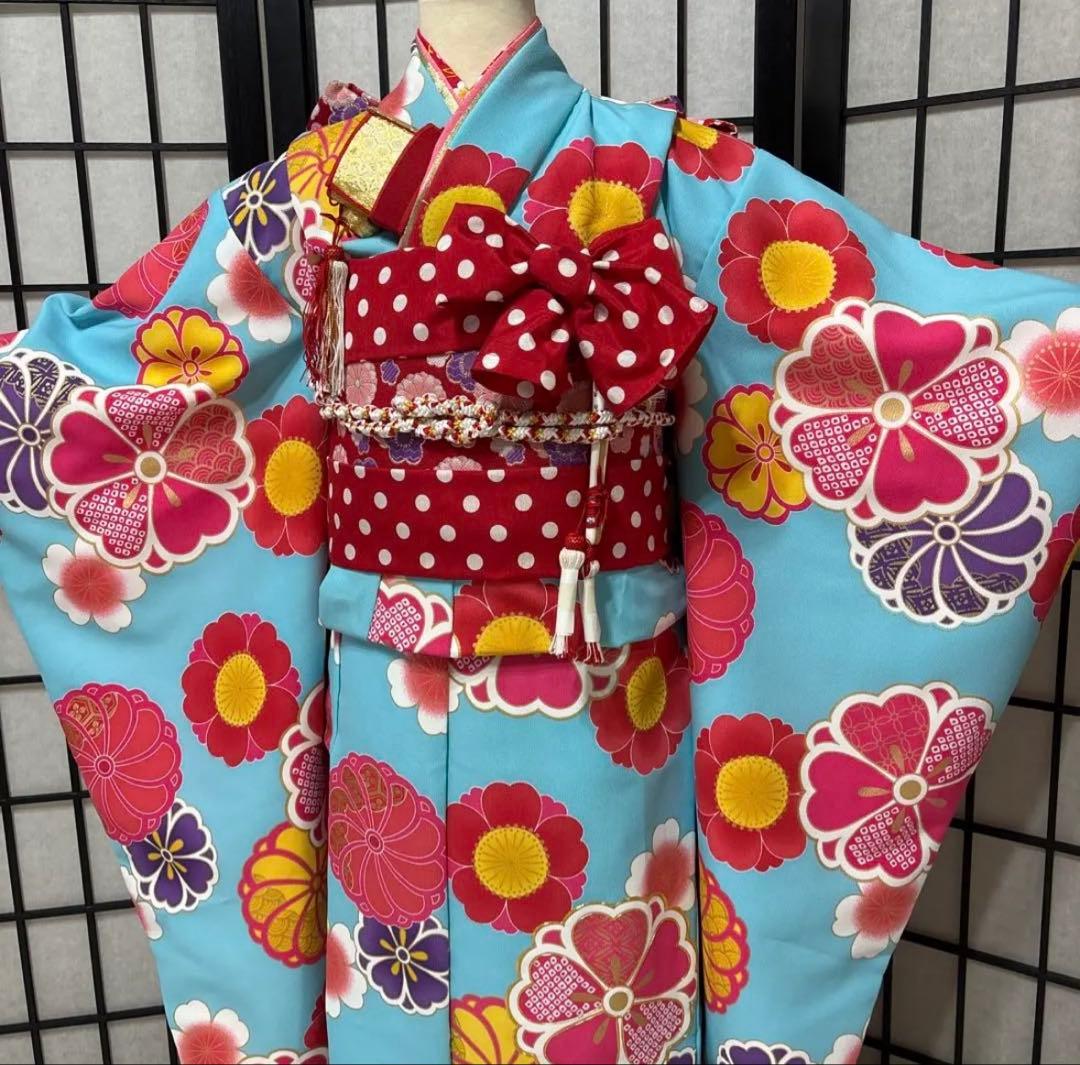 七五三　着物セット　7歳　ブランド花わらべ　水色　ピンク色　美品