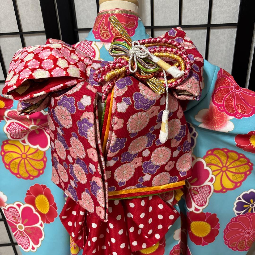 七五三　着物セット　7歳　ブランド花わらべ　水色　ピンク色　美品