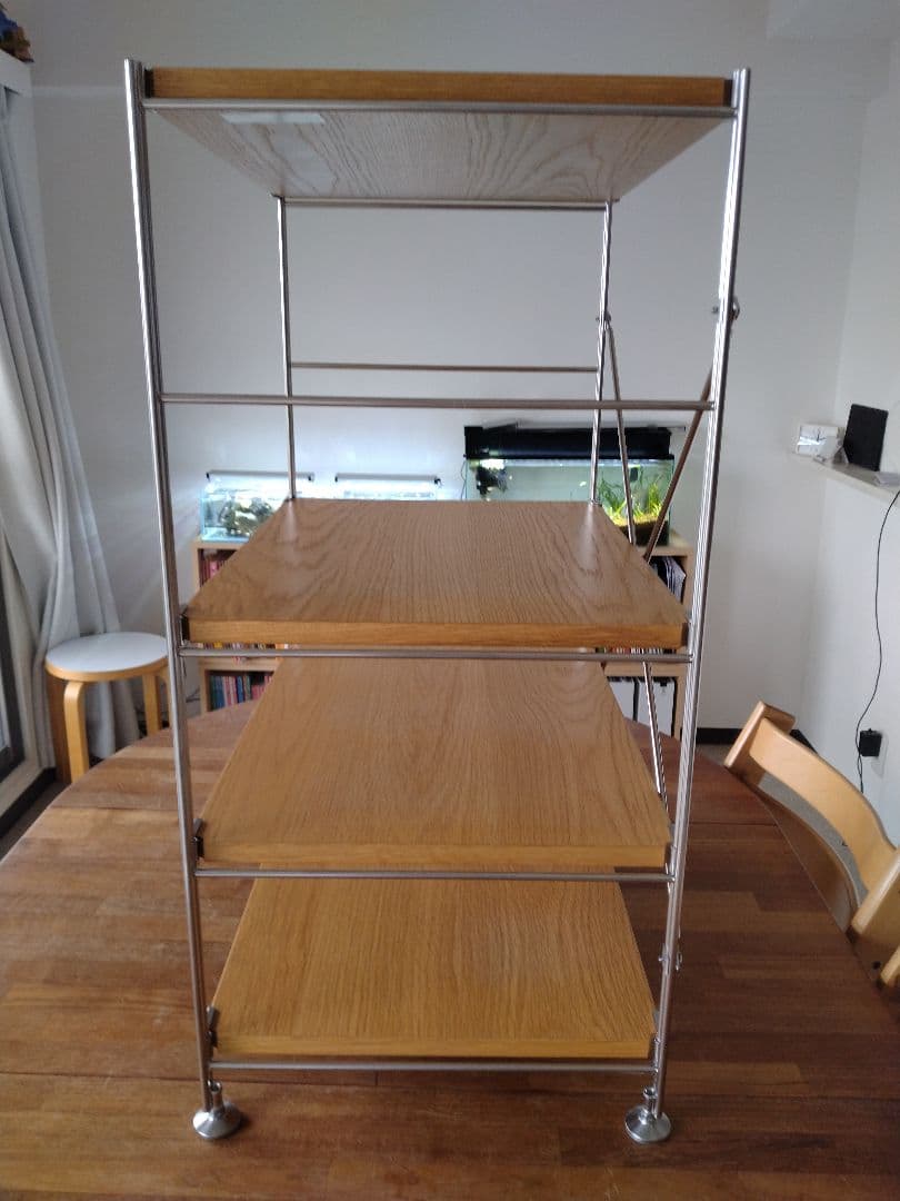 【訳あり美品】MUJI無印良品 ステンレスユニットシェルフ小56cmオーク材4段