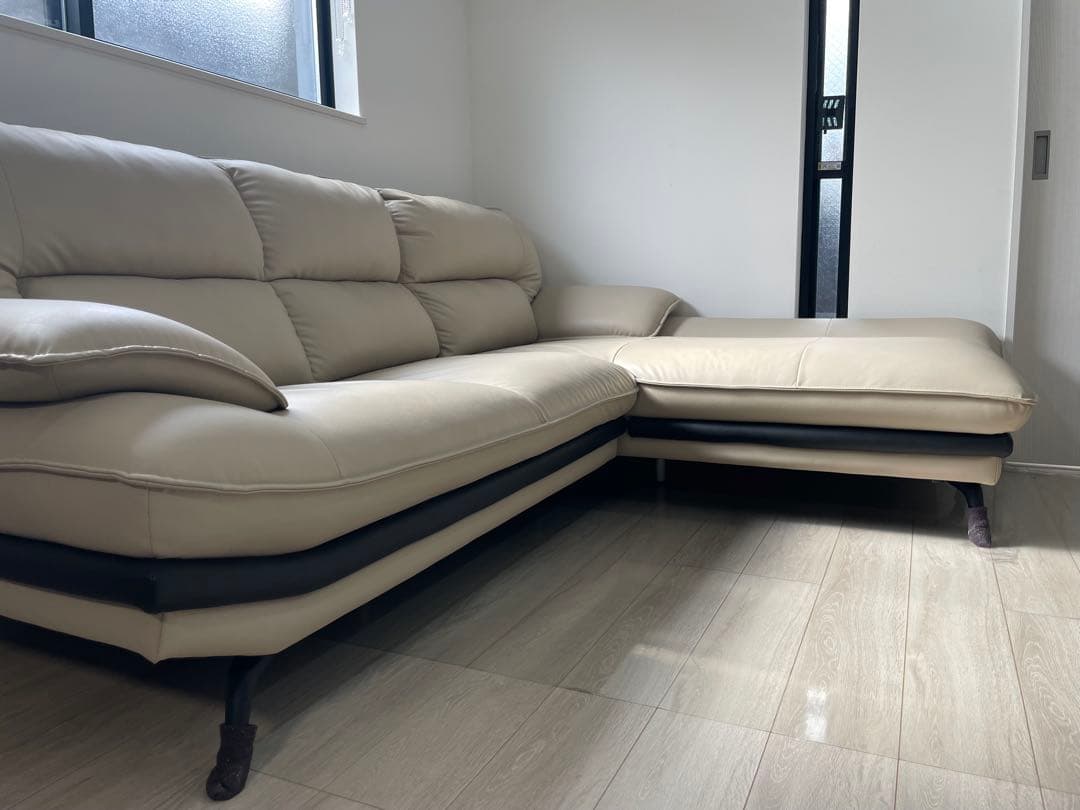 ニトリ【定価169900円】ベージュ L字型ソファ 本革 カウチ 3人がけ