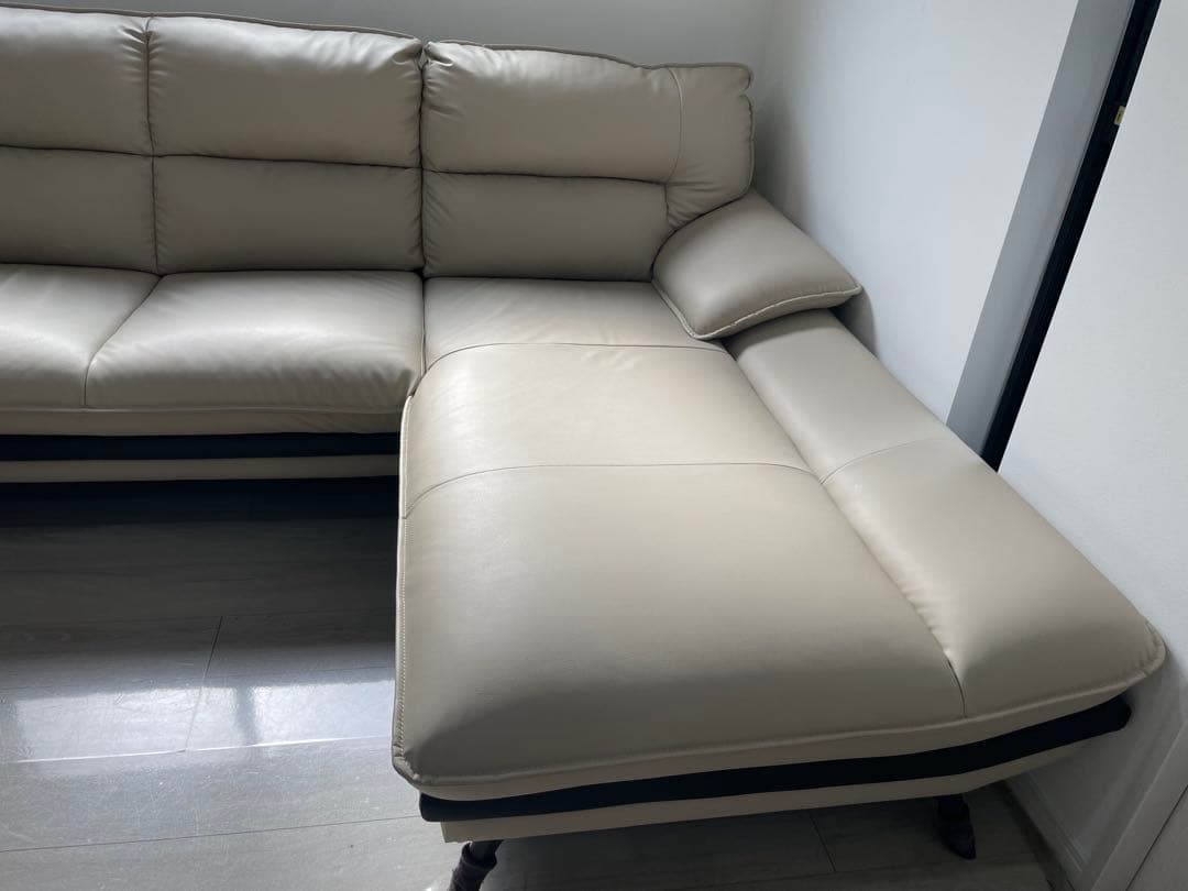 ニトリ【定価169900円】ベージュ L字型ソファ 本革 カウチ 3人がけ